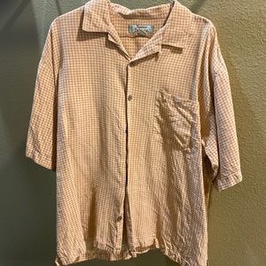 Tommy Bahama Short Sleeve Button Down Shirt Size Large Silk Plaid Orange Top